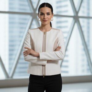 Calvin Klein Women's Blazer Jacketwhite with Beige Gold Zipper Size 2 New With T